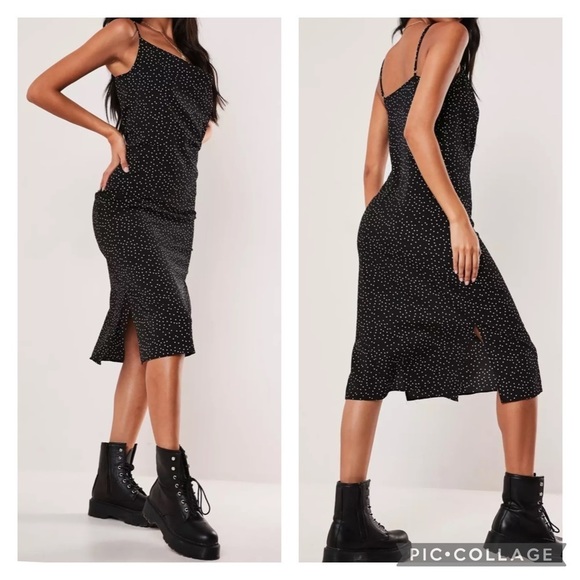 Missguided black polka dot, drape front dress NWT - Picture 3 of 16